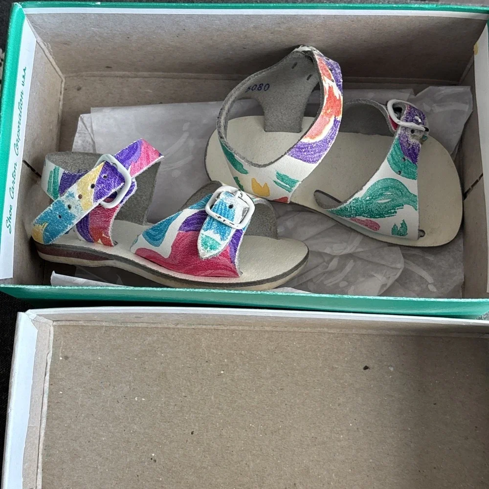 Vintage Stride Rite Peek A Boo Print Sandals Original Box Toddler Size 3 M 1990s